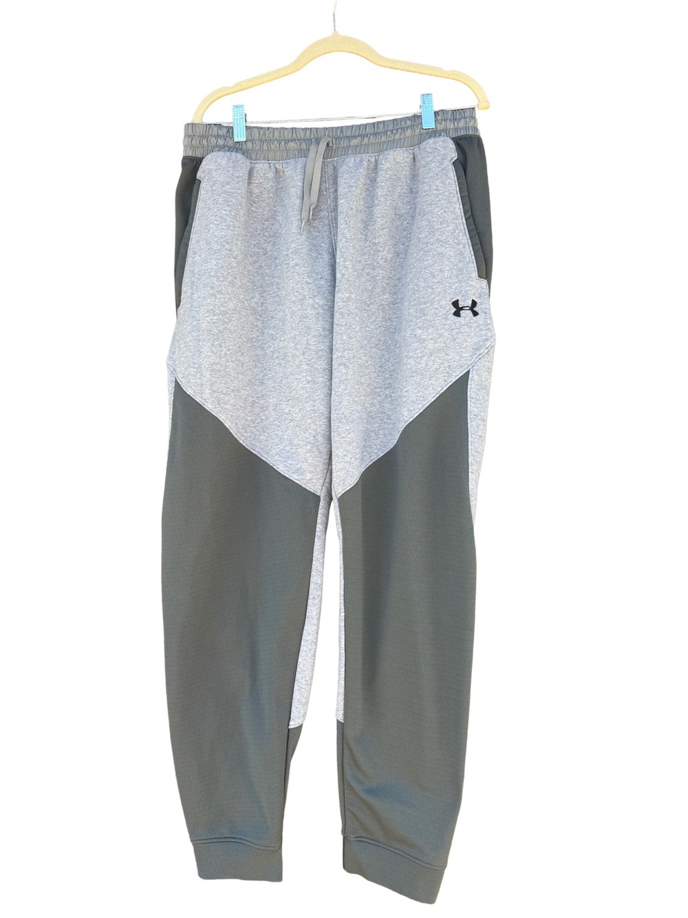 Under Armour Men’s XL Dynasty Fleece Joggers Colorblock Sweatpants Gray Comfy